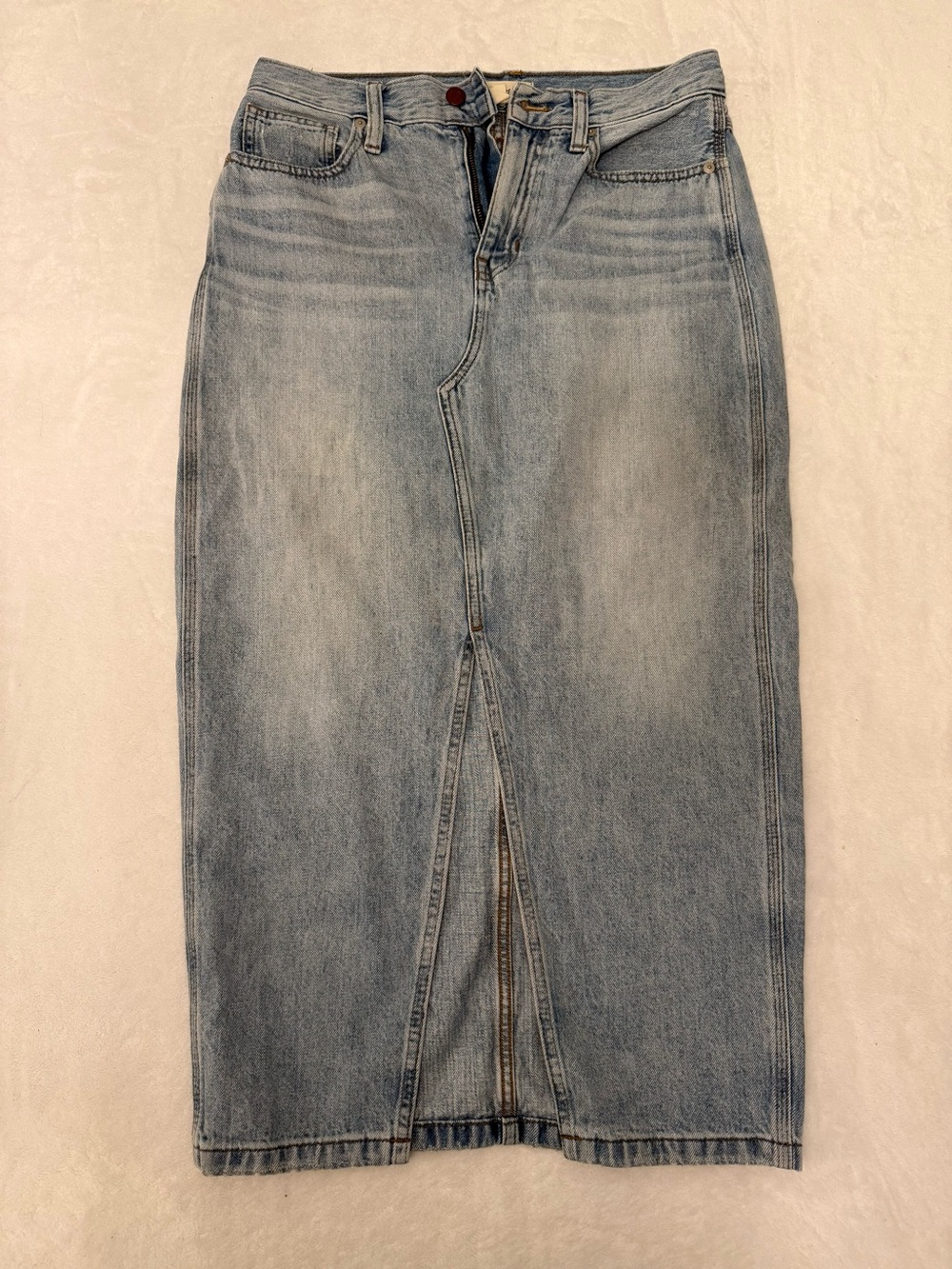 Madewell Light Blue High-Rise Denim Midi Skirt with Front Slit